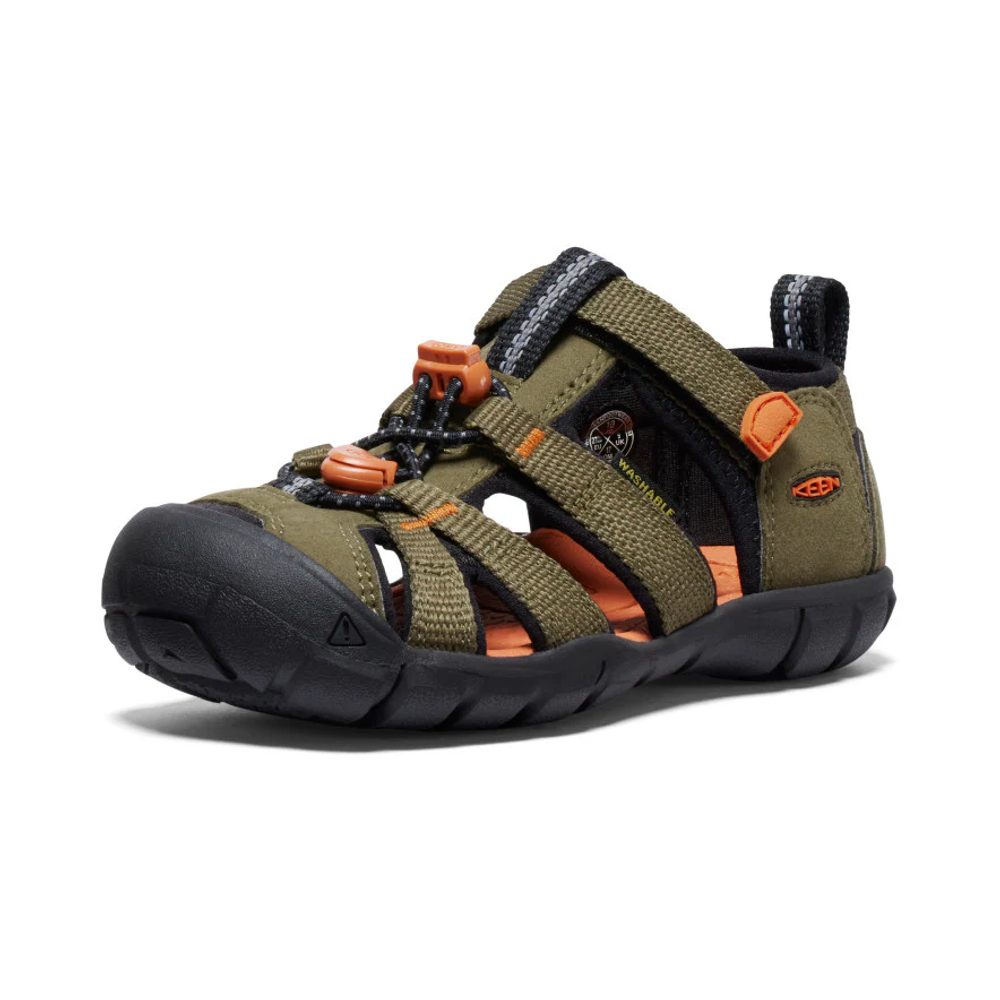 Chlapecké sandály KEEN SEACAMP II CNX dark olive/gold flame - 38